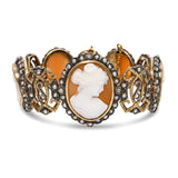 Victorian Silver and Yellow Gold Multi Cameo Pearl and Diamond Bracelet
