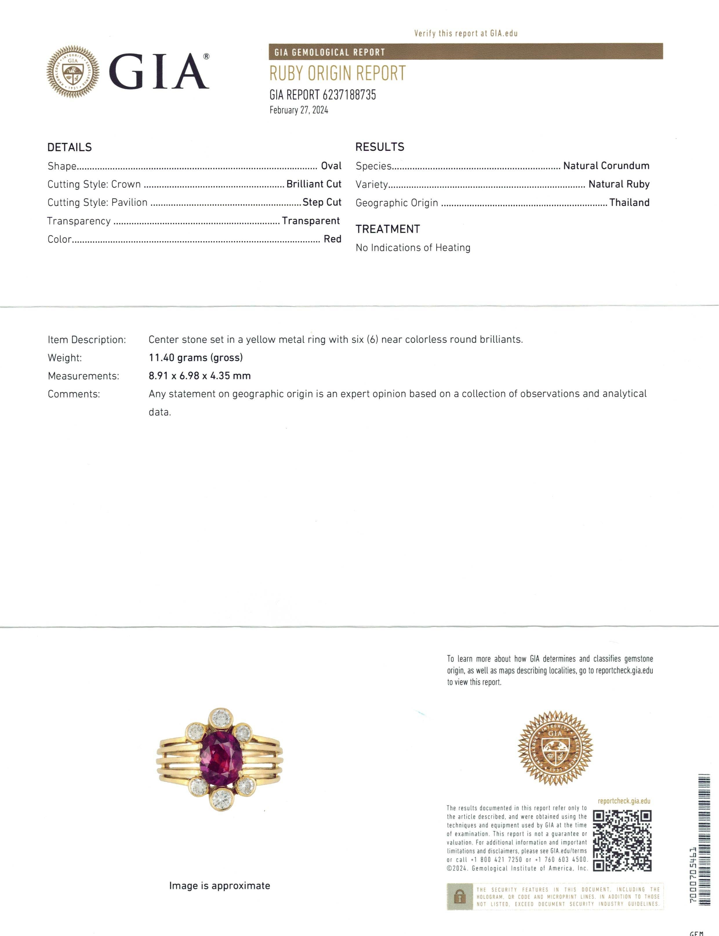18k Yellow Gold GIA No Heat 2.16ct Ruby and Diamond Ring