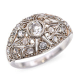 Antique Silver Old European and Rose Cut Diamond Filigree Ring