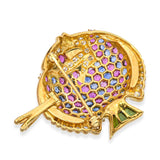 Vintage 18k Yellow Gold Multi Gemstone Fish Brooch Pendant
