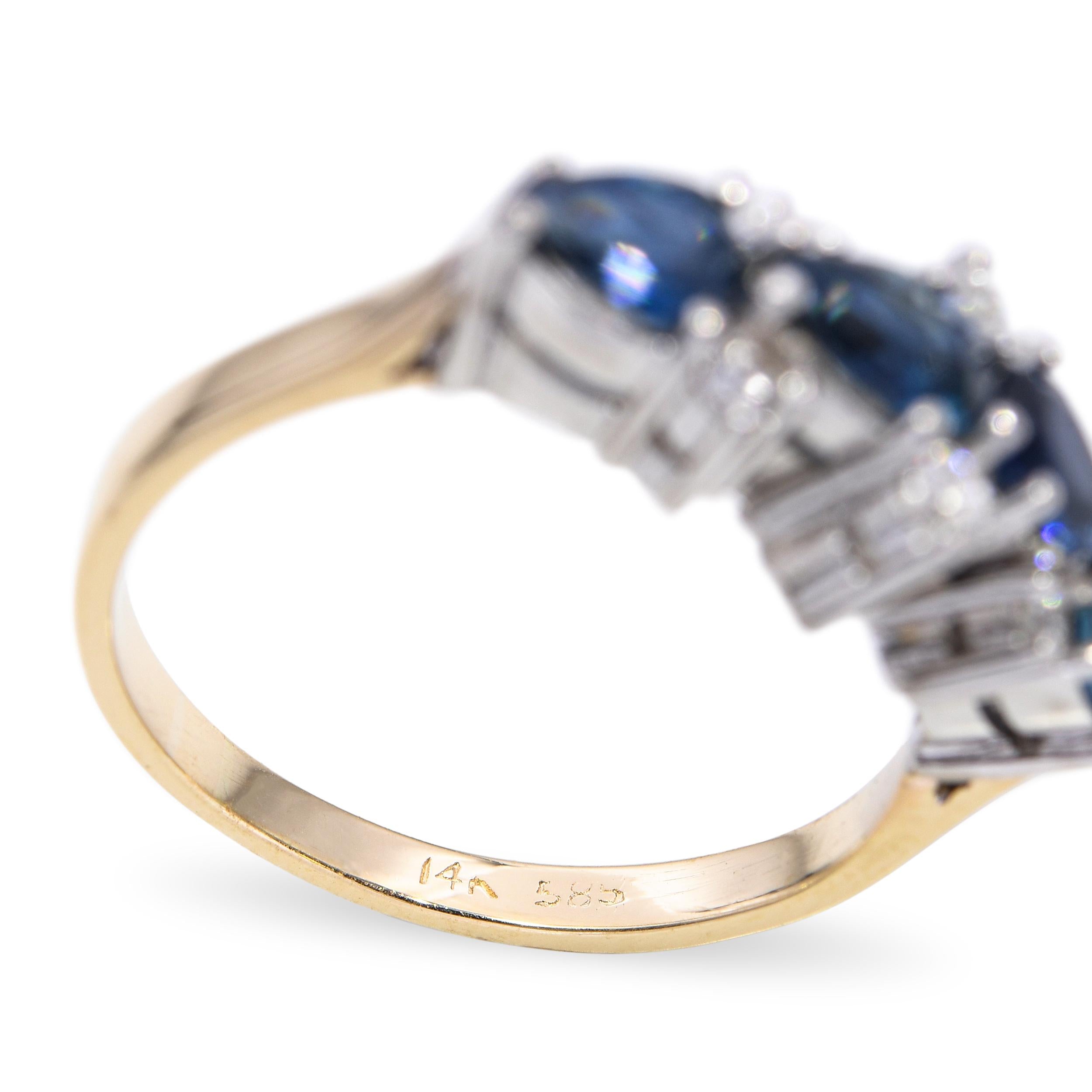 Vintage 14k Two Tone Gold Sapphire and Diamond Cluster Ring