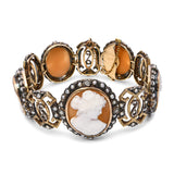 Victorian Silver and Yellow Gold Multi Cameo Pearl and Diamond Bracelet