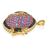 Vintage 18k Yellow Gold Multi Gemstone Fish Brooch Pendant