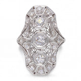 Art Deco Platinum Topped 14k White Gold Diamond Dinner Ring