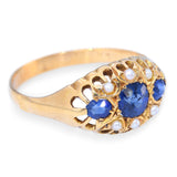 Victorian 18k Yellow Gold Sapphire and Seed Pearl Ring