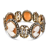 Victorian Silver and Yellow Gold Multi Cameo Pearl and Diamond Bracelet