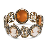 Victorian Silver and Yellow Gold Multi Cameo Pearl and Diamond Bracelet