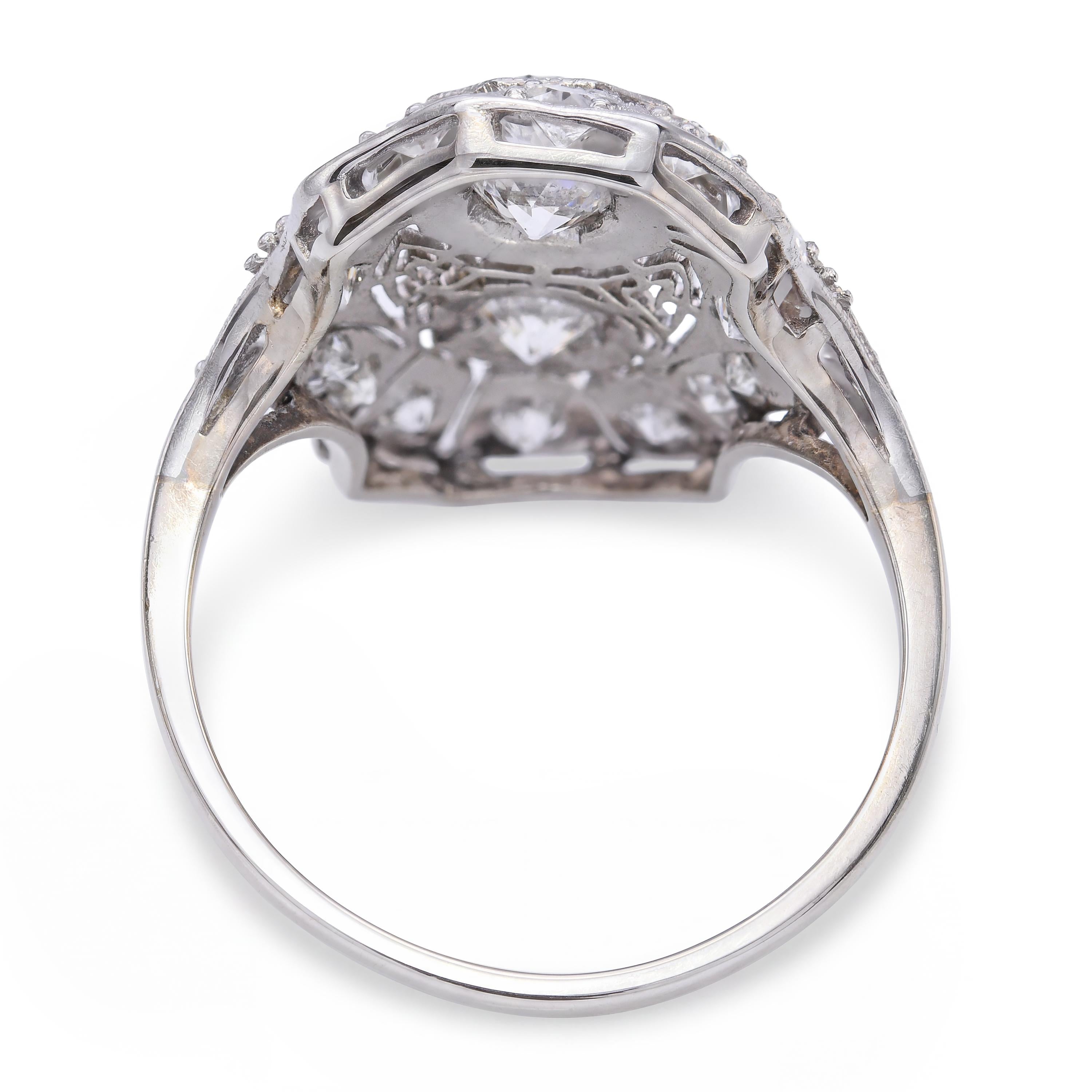 Art Deco Platinum Topped 14k White Gold Diamond Dinner Ring
