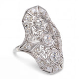 Art Deco Platinum Topped 14k White Gold Diamond Dinner Ring