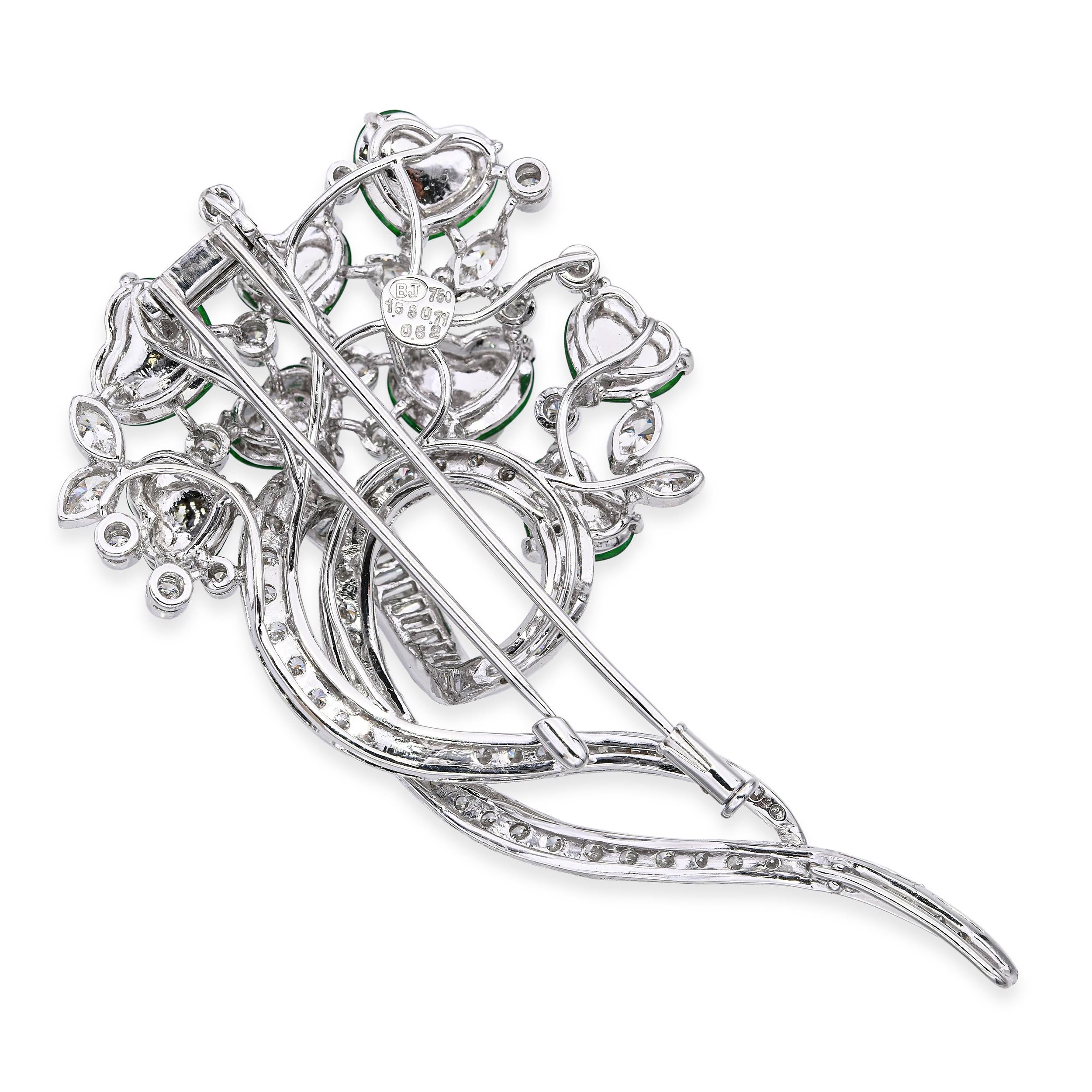 GIA White Gold Imperial Green Type A Jadeite Heart and 2.21tcw Diamond Brooch