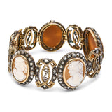 Victorian Silver and Yellow Gold Multi Cameo Pearl and Diamond Bracelet