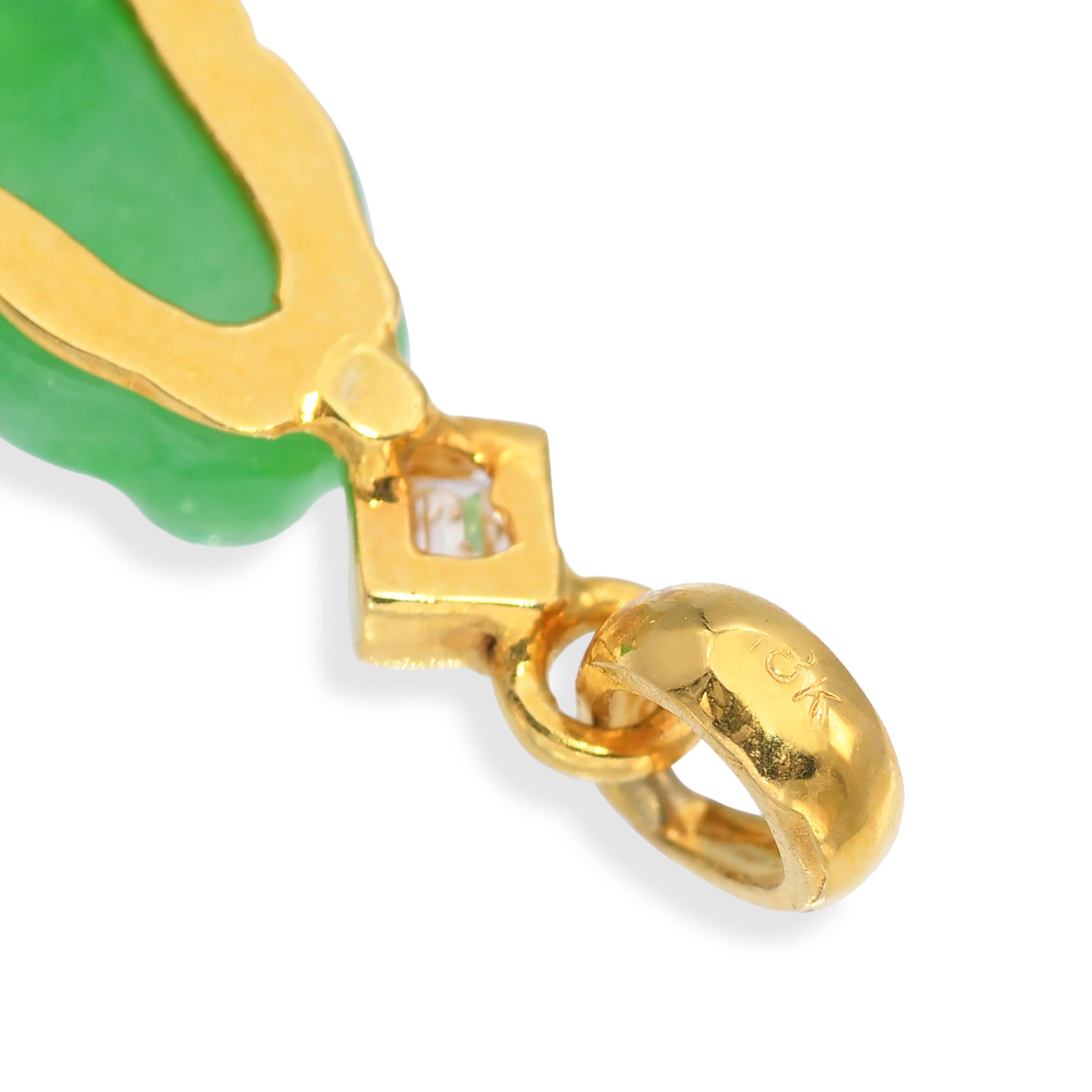 Vintage 18k Yellow Gold Kwan Yin Jadeite Carving With Diamond Accent Pendant