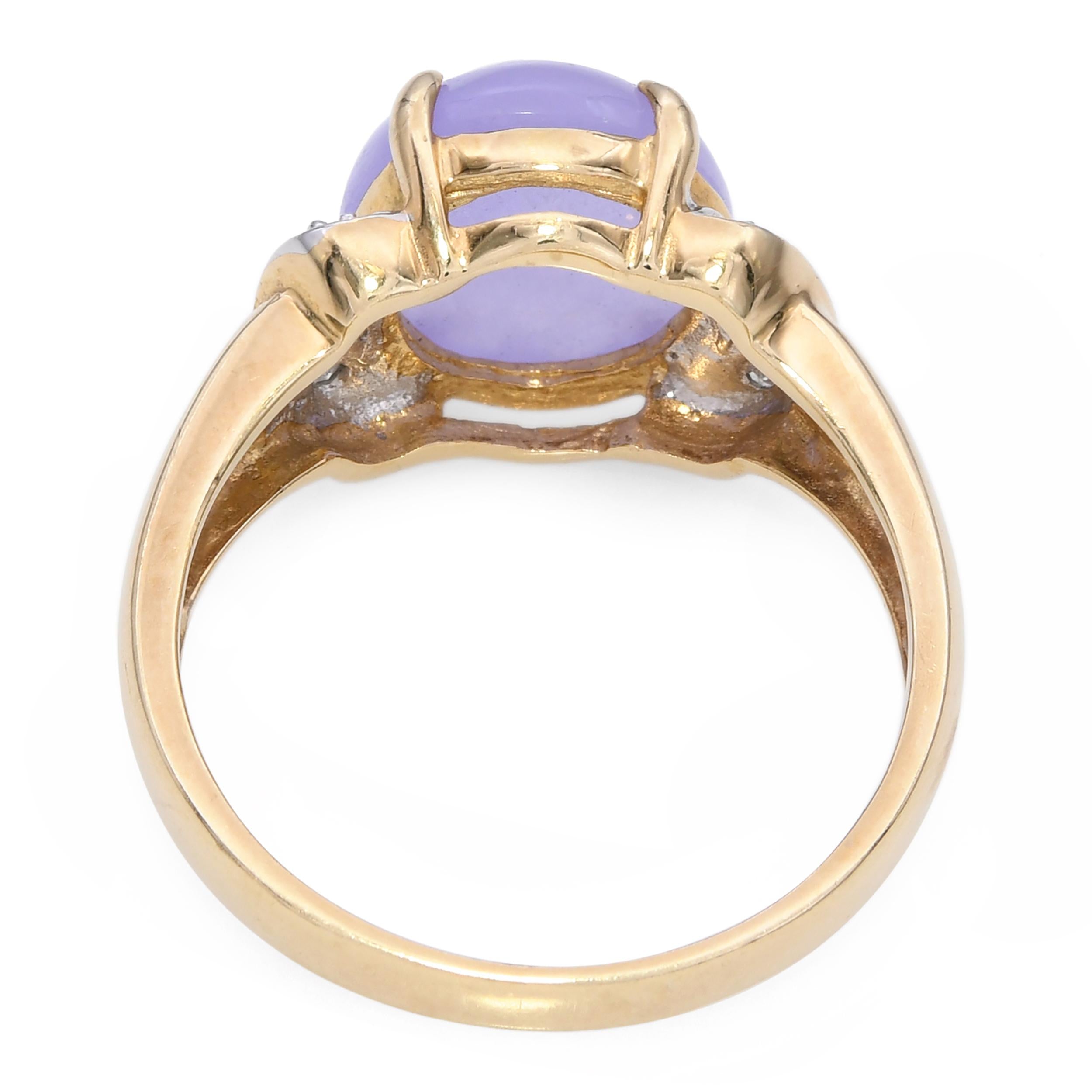 Vintage 10k Yellow Gold 3.02ct Lavender Jadeite Jade and Diamond Ring