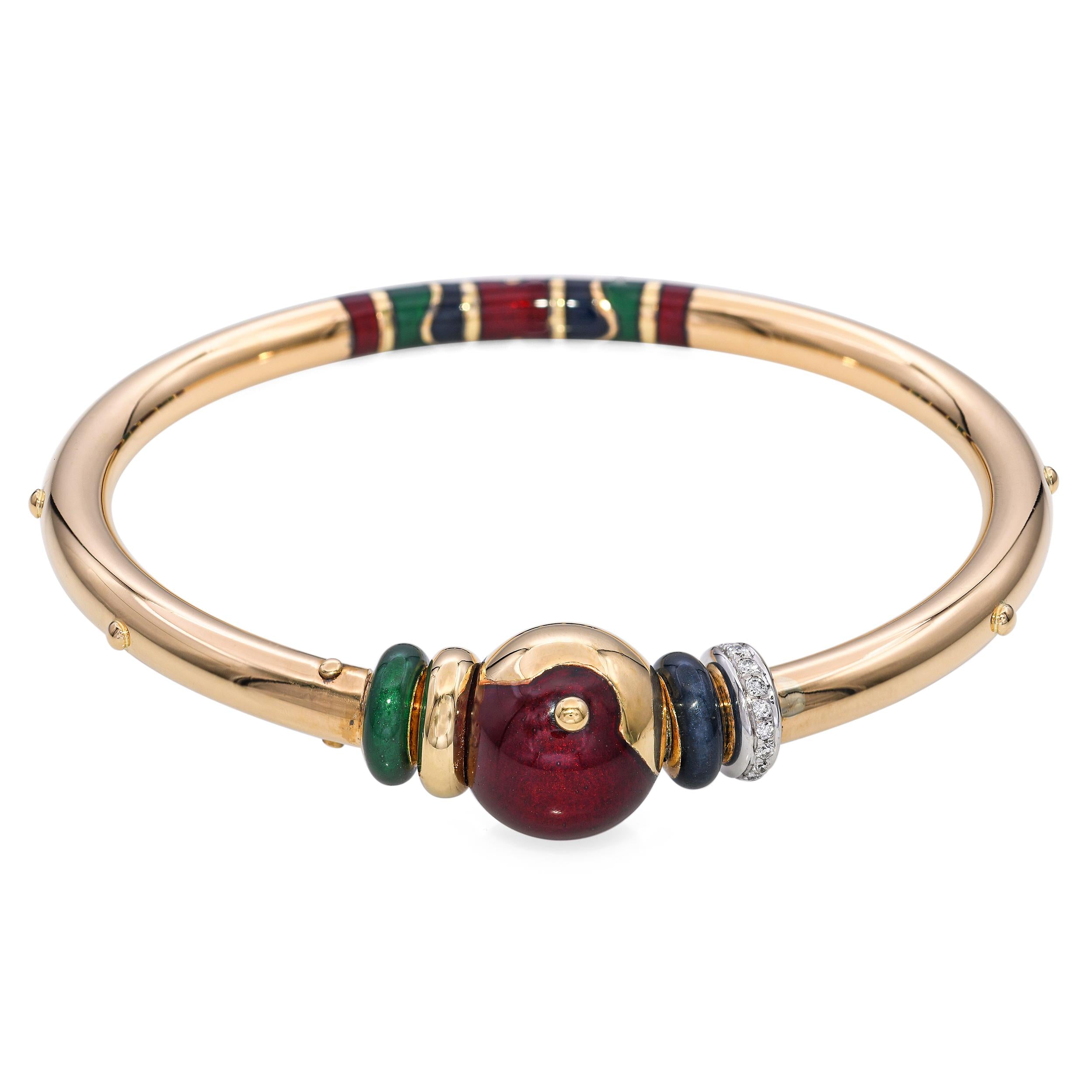 Le Nouvelle Bague 18k Yellow Gold Enamel and Diamond Bangle Bracelet