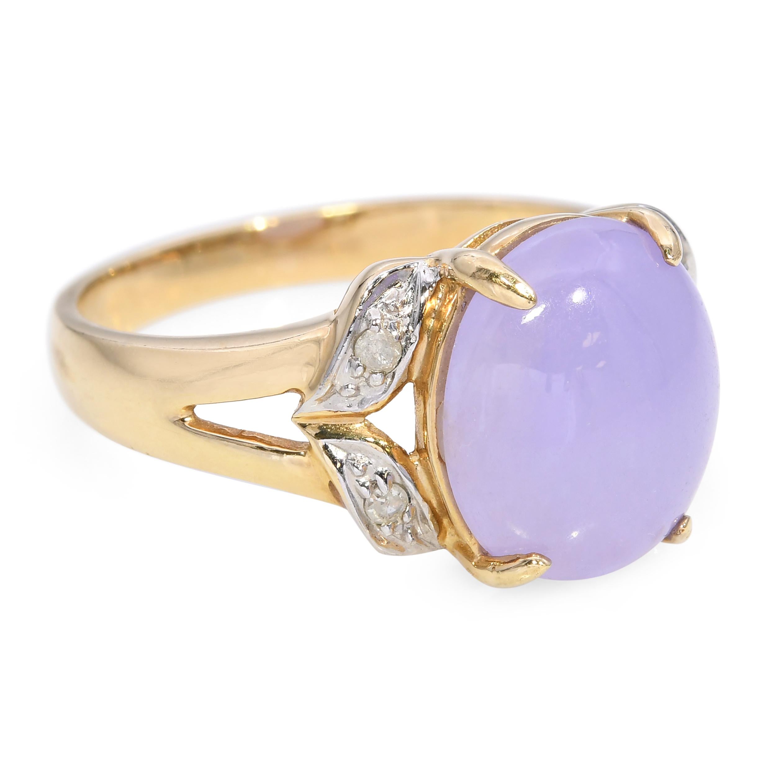 Vintage 10k Yellow Gold 3.02ct Lavender Jadeite Jade and Diamond Ring