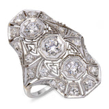 Art Deco Platinum Topped 14k White Gold Diamond Dinner Ring