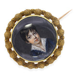 Vintage Yellow Gold Miniature Portrait Boy Brooch