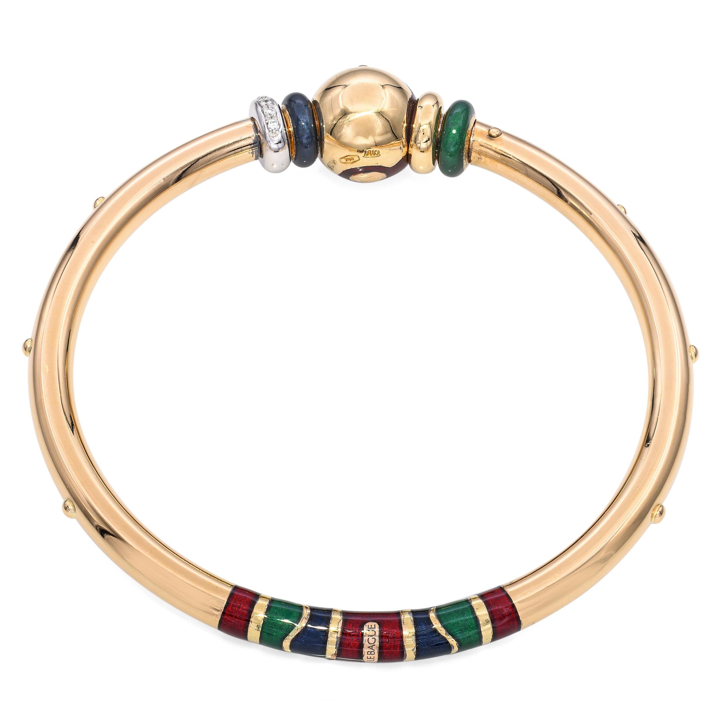 Le Nouvelle Bague 18k Yellow Gold Enamel and Diamond Bangle Bracelet