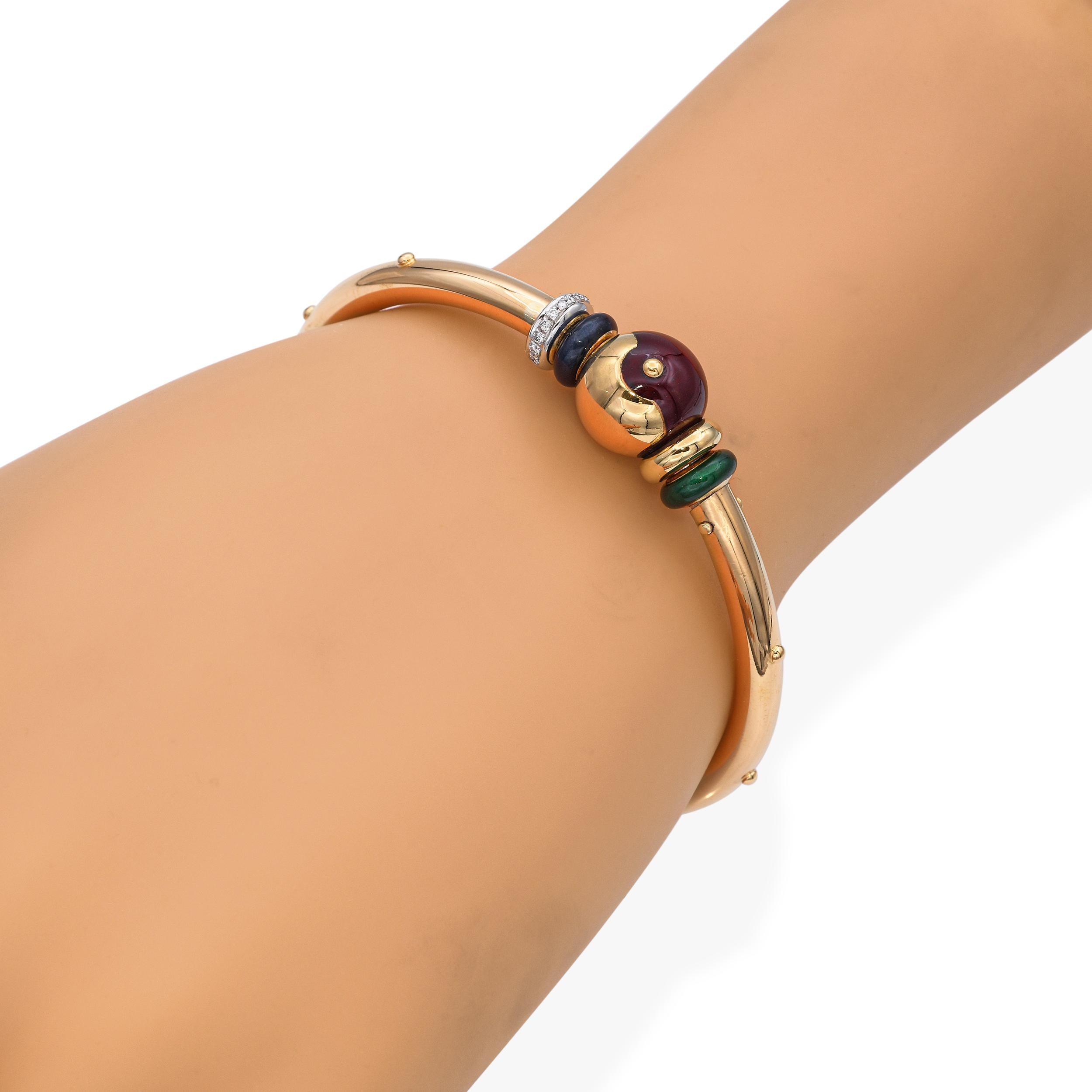 Le Nouvelle Bague 18k Yellow Gold Enamel and Diamond Bangle Bracelet