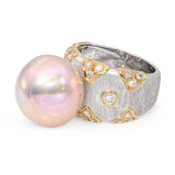 Vintage 18k White Gold Pink South Sea Pearl & Diamond Ring