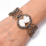 Victorian Silver and Yellow Gold Multi Cameo Pearl and Diamond Bracelet