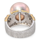 Vintage 18k White Gold Pink South Sea Pearl & Diamond Ring