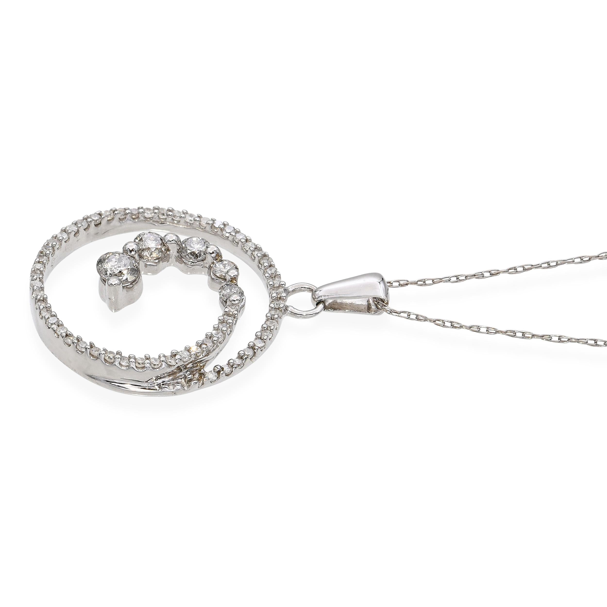 10k White Gold 0.56tcw Diamond Spiral Pendant Necklace