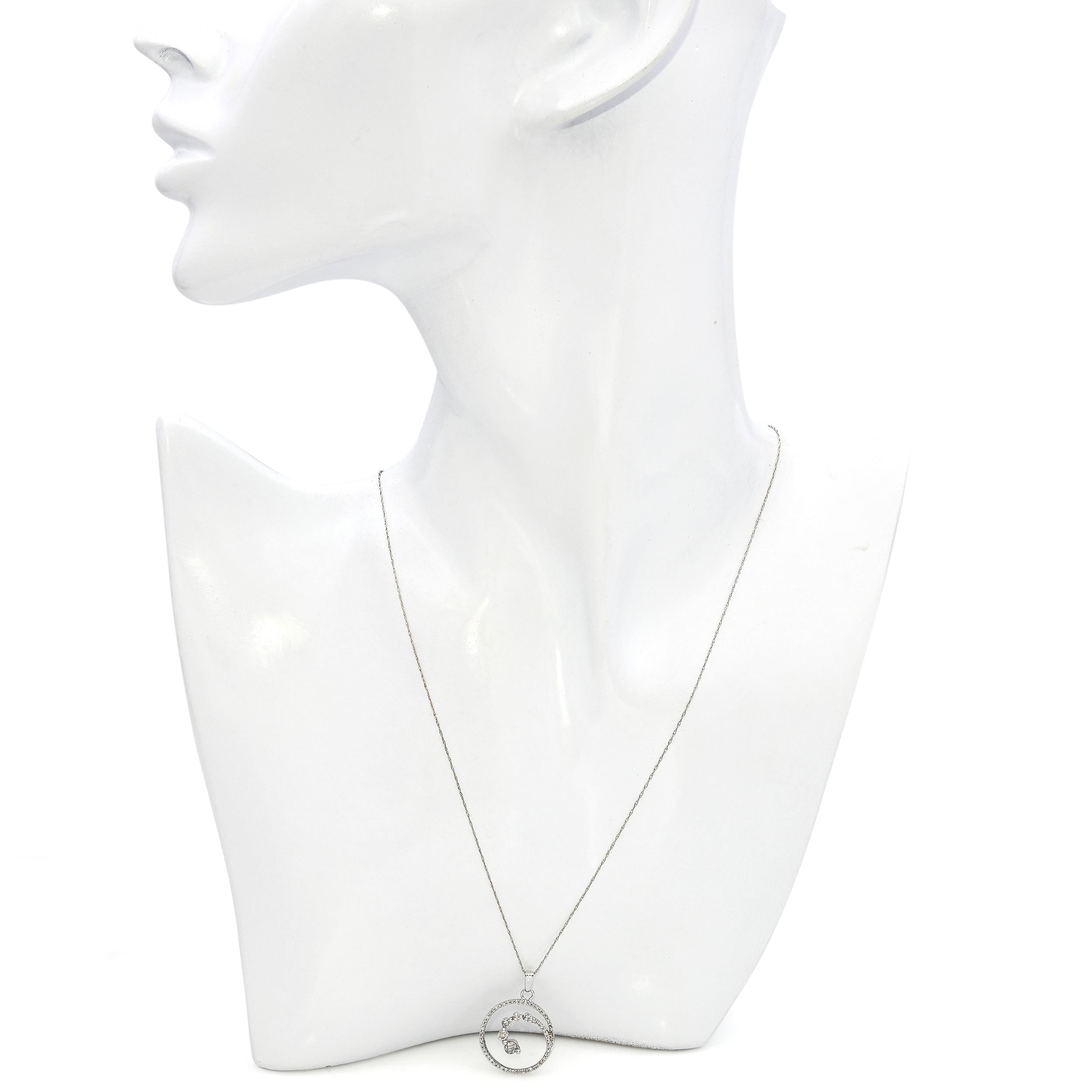 10k White Gold 0.56tcw Diamond Spiral Pendant Necklace