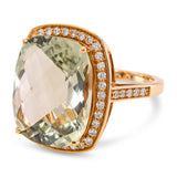 18k Yellow Gold Checkerboard Cut Aquamarine and Diamond Halo Statement Ring