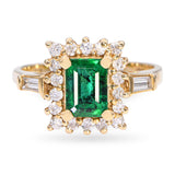 Vintage 14k Yellow Gold 1.12ct Emerald and Diamond Halo Ring