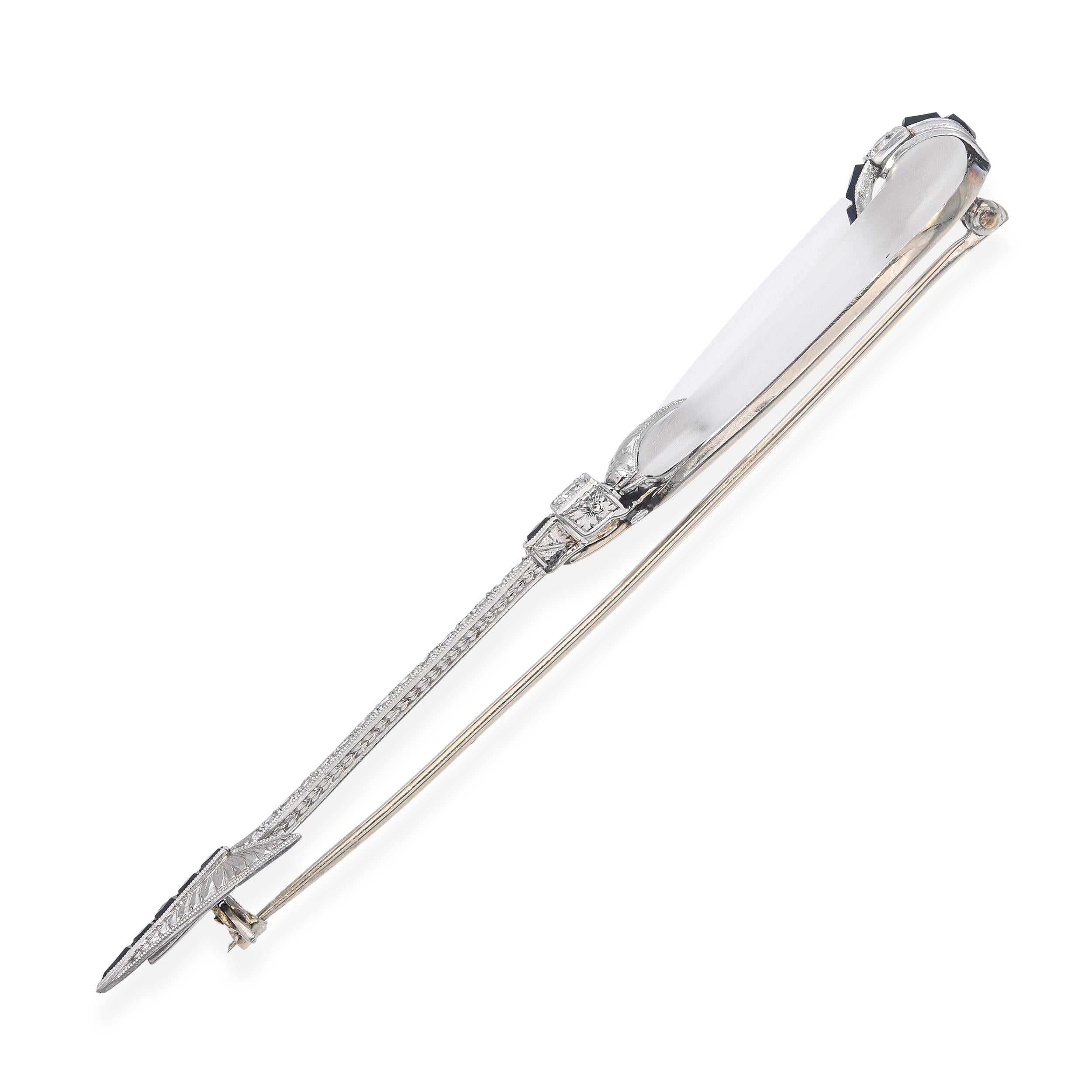 Art Deco Platinum and White Gold Rock Crystal and Diamond Arrow Brooch