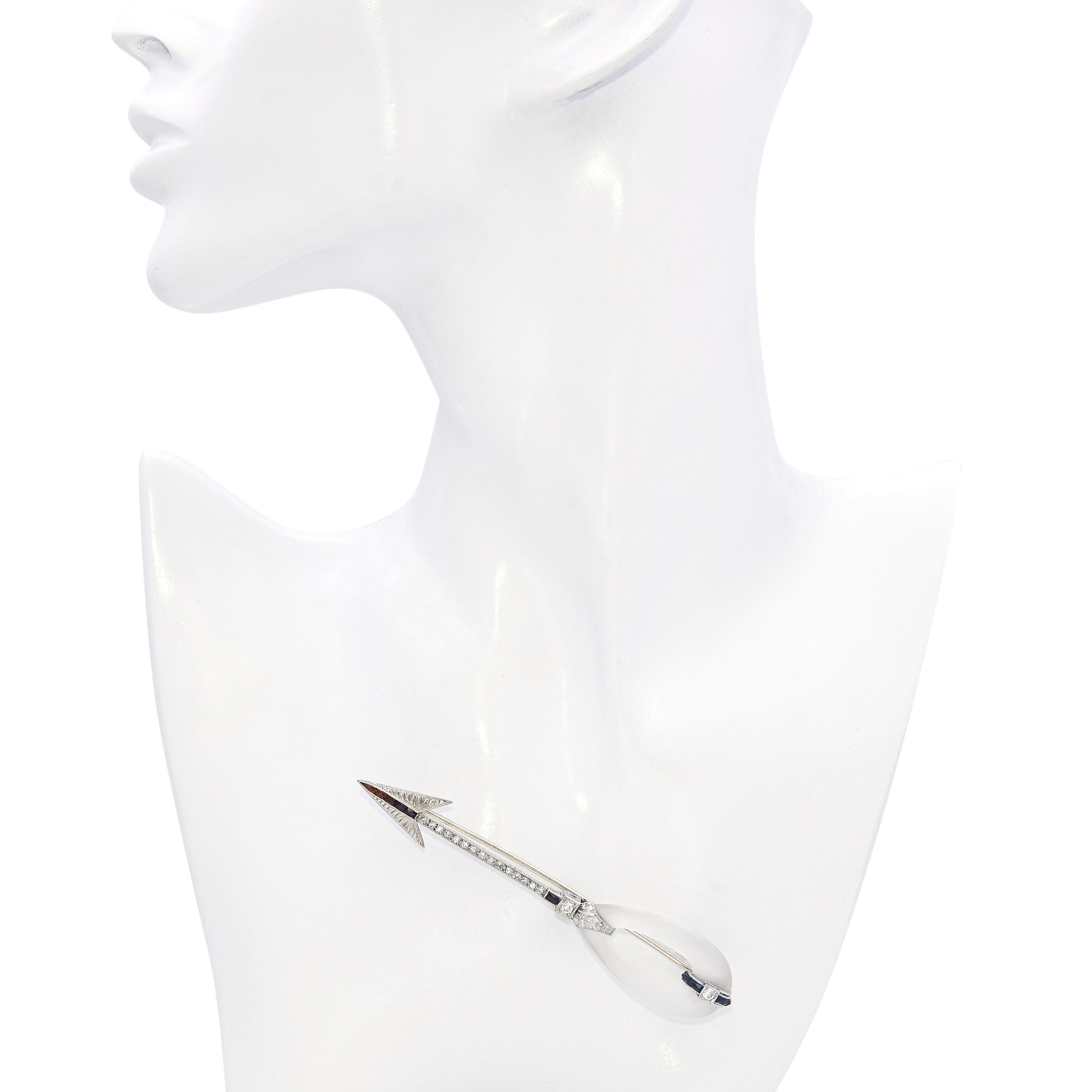 Art Deco Platinum and White Gold Rock Crystal and Diamond Arrow Brooch