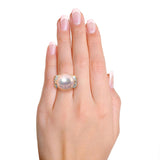 Vintage 18k White Gold Pink South Sea Pearl & Diamond Ring