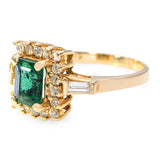 Vintage 14k Yellow Gold 1.12ct Emerald and Diamond Halo Ring