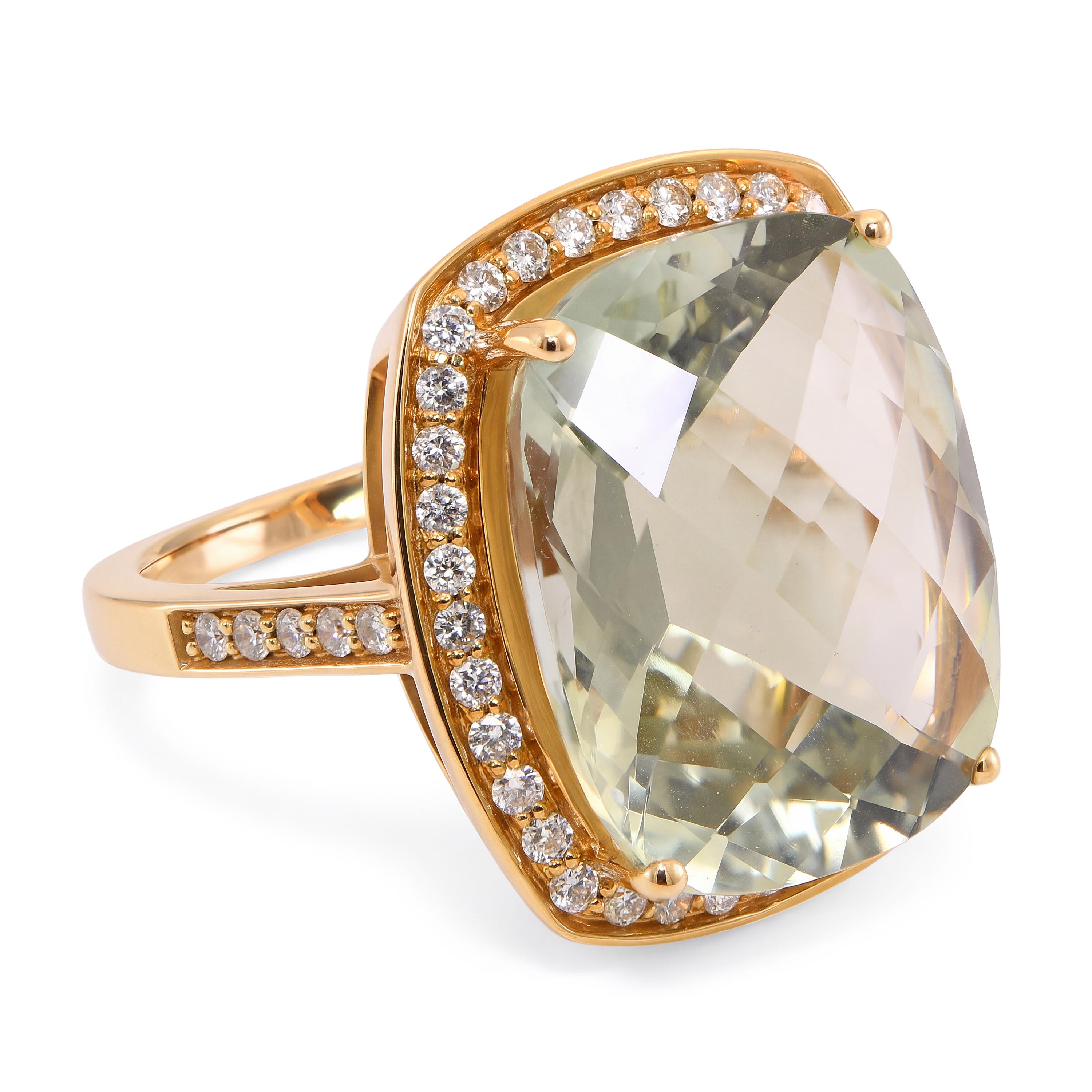 18k Yellow Gold Checkerboard Cut Aquamarine and Diamond Halo Statement Ring