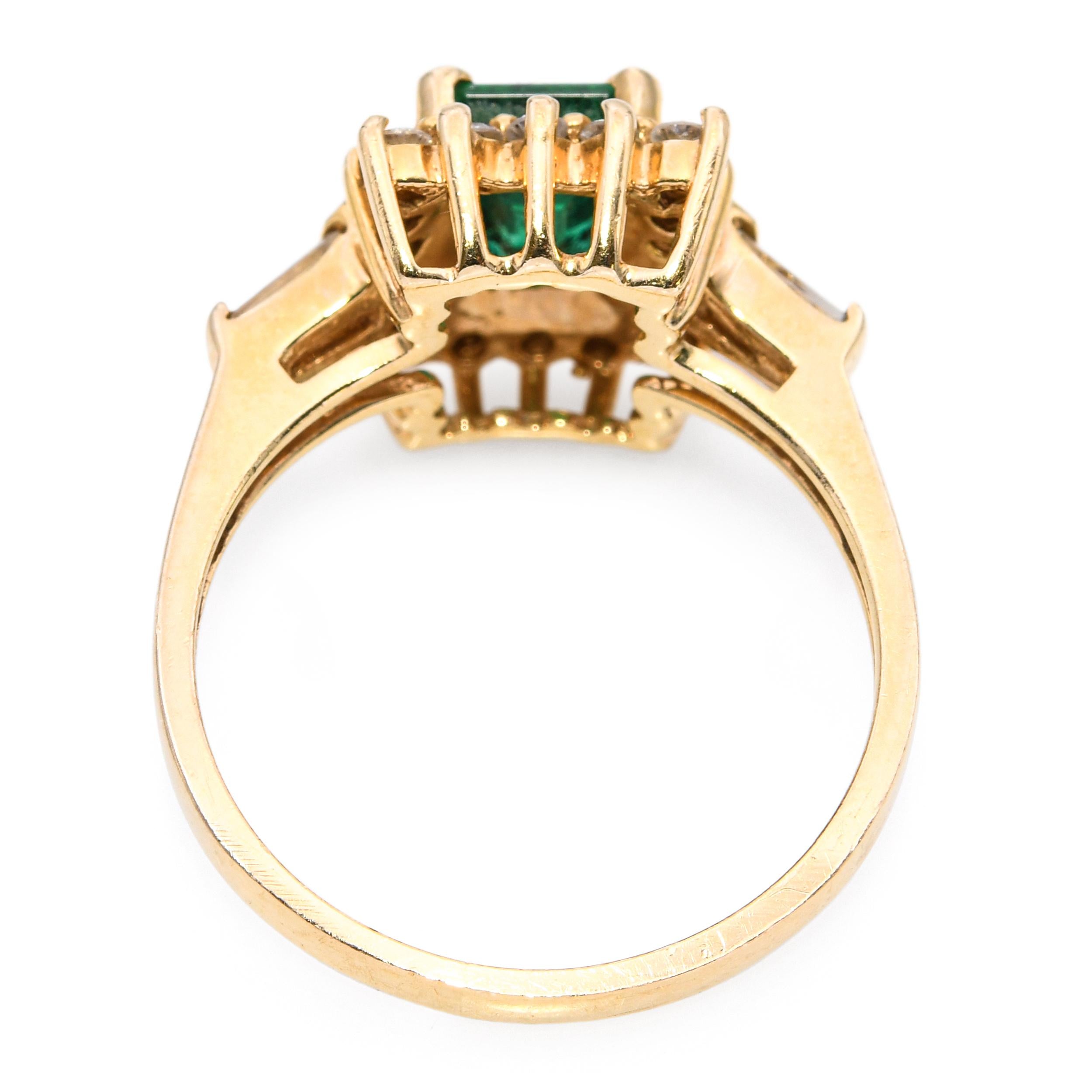 Vintage 14k Yellow Gold 1.12ct Emerald and Diamond Halo Ring