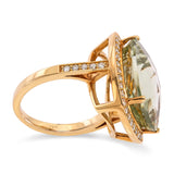 18k Yellow Gold Checkerboard Cut Aquamarine and Diamond Halo Statement Ring