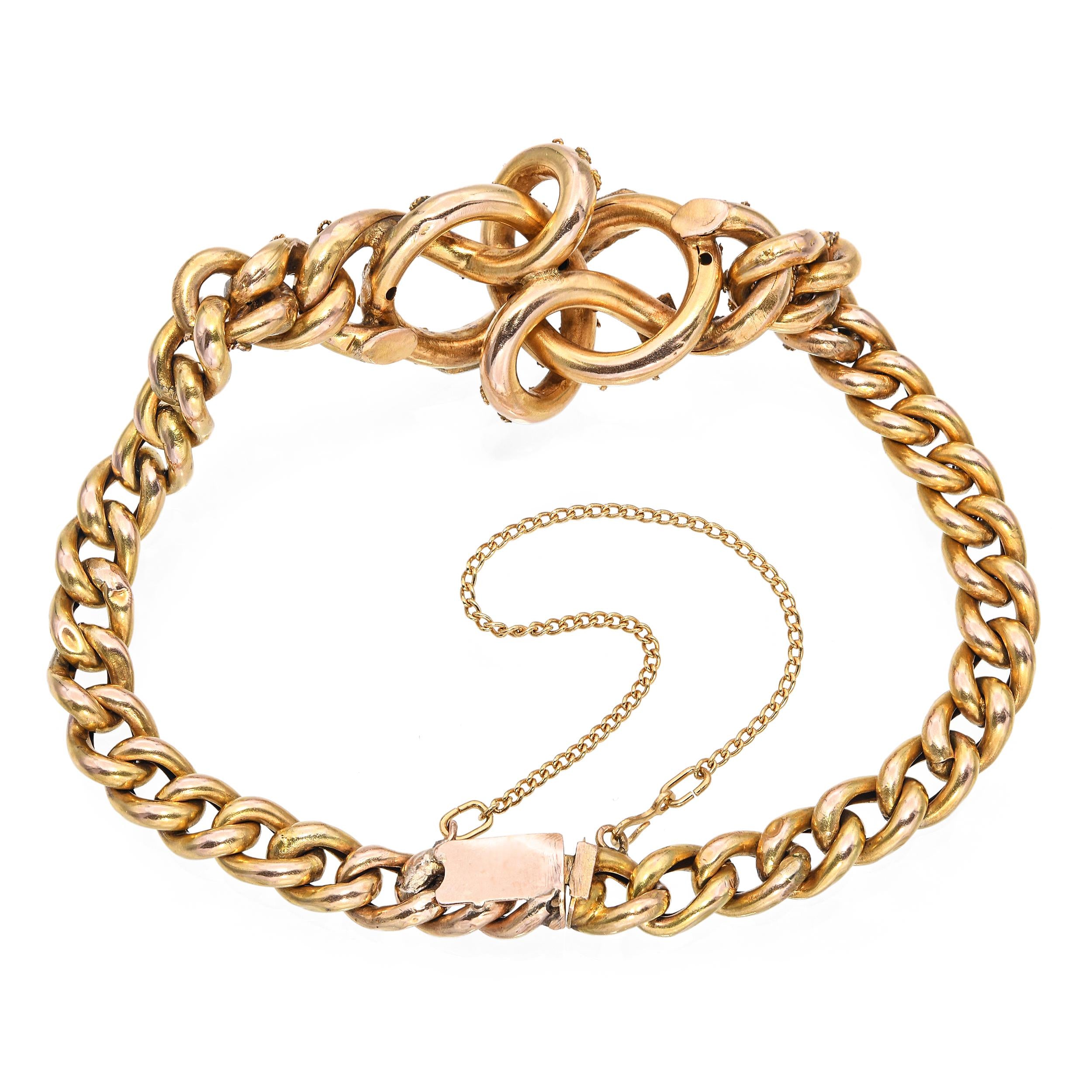 Antique Victorian 14k Yellow Gold Ruby and Pearl Link Bracelet