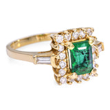 Vintage 14k Yellow Gold 1.12ct Emerald and Diamond Halo Ring