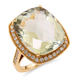 18k Yellow Gold Checkerboard Cut Aquamarine and Diamond Halo Statement Ring
