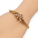 Antique Victorian 14k Yellow Gold Ruby and Pearl Link Bracelet