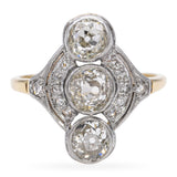 Antique 18k Gold and Platinum 3-Stone Diamond Dinner Ring