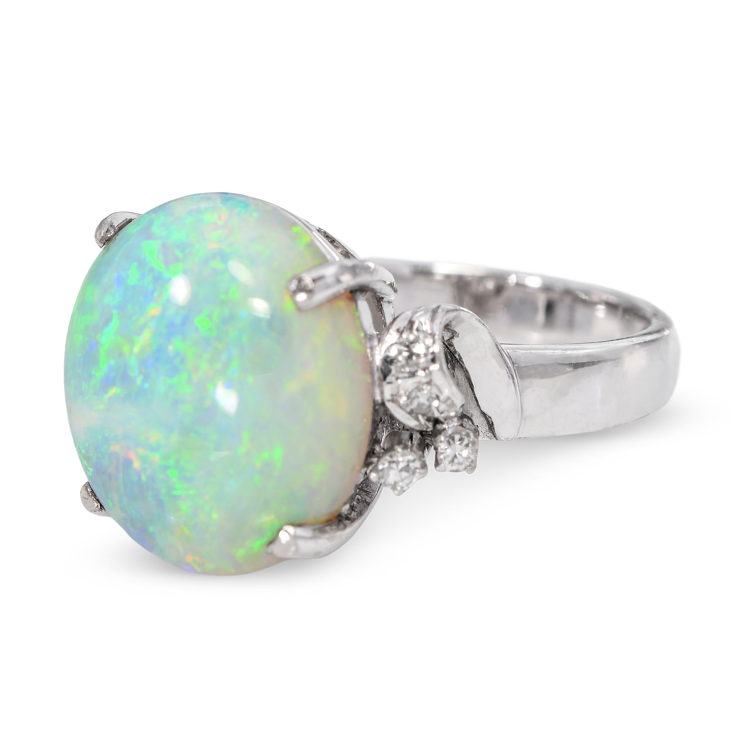 Vintage Precious Metal Alloy High Dome 7.85ct Australian Opal and Diamond Ring