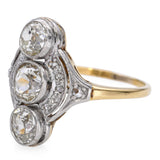 Antique 18k Gold and Platinum 3-Stone Diamond Dinner Ring