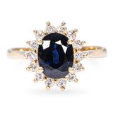 Vintage 14k Yellow Gold 1.60ct Sapphire and Diamond Halo Ring