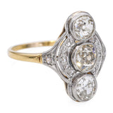 Antique 18k Gold and Platinum 3-Stone Diamond Dinner Ring