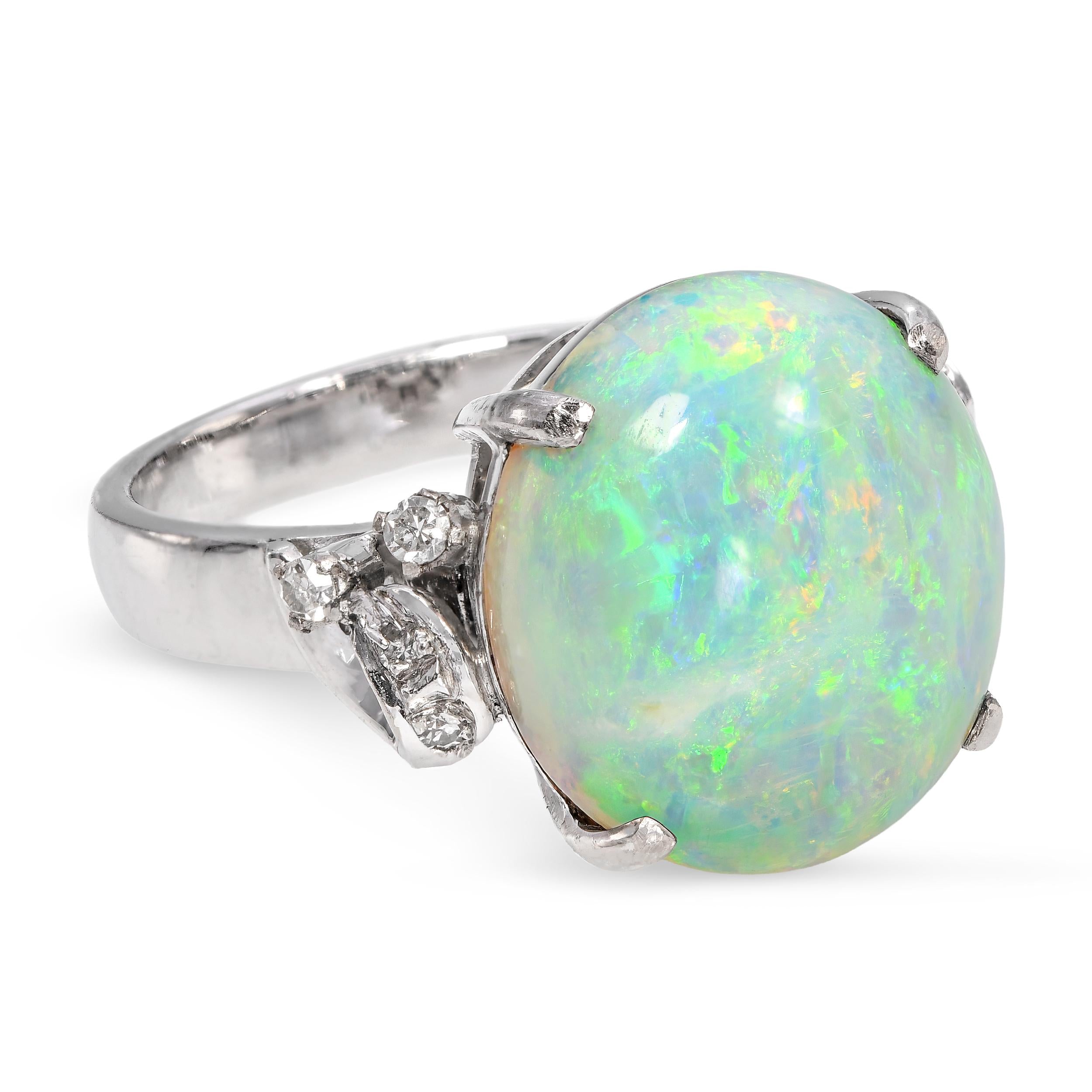 Vintage Precious Metal Alloy High Dome 7.85ct Australian Opal and Diamond Ring