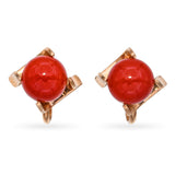 Vintage 18k Yellow Gold Coral Screw Back Stud Earrings