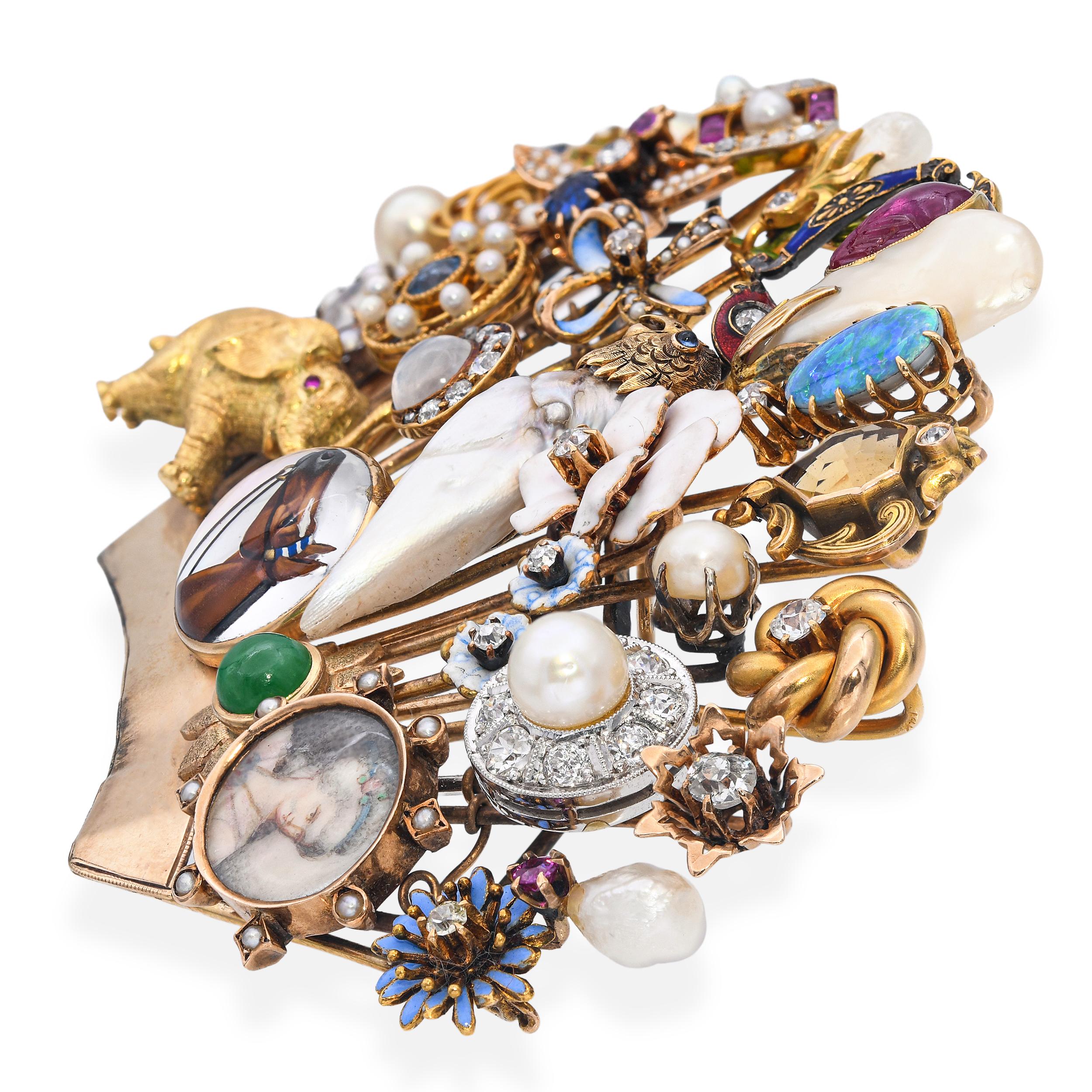 Exceptional Antique Yellow Gold Multi Gemstone Stick Pin Collection Brooch