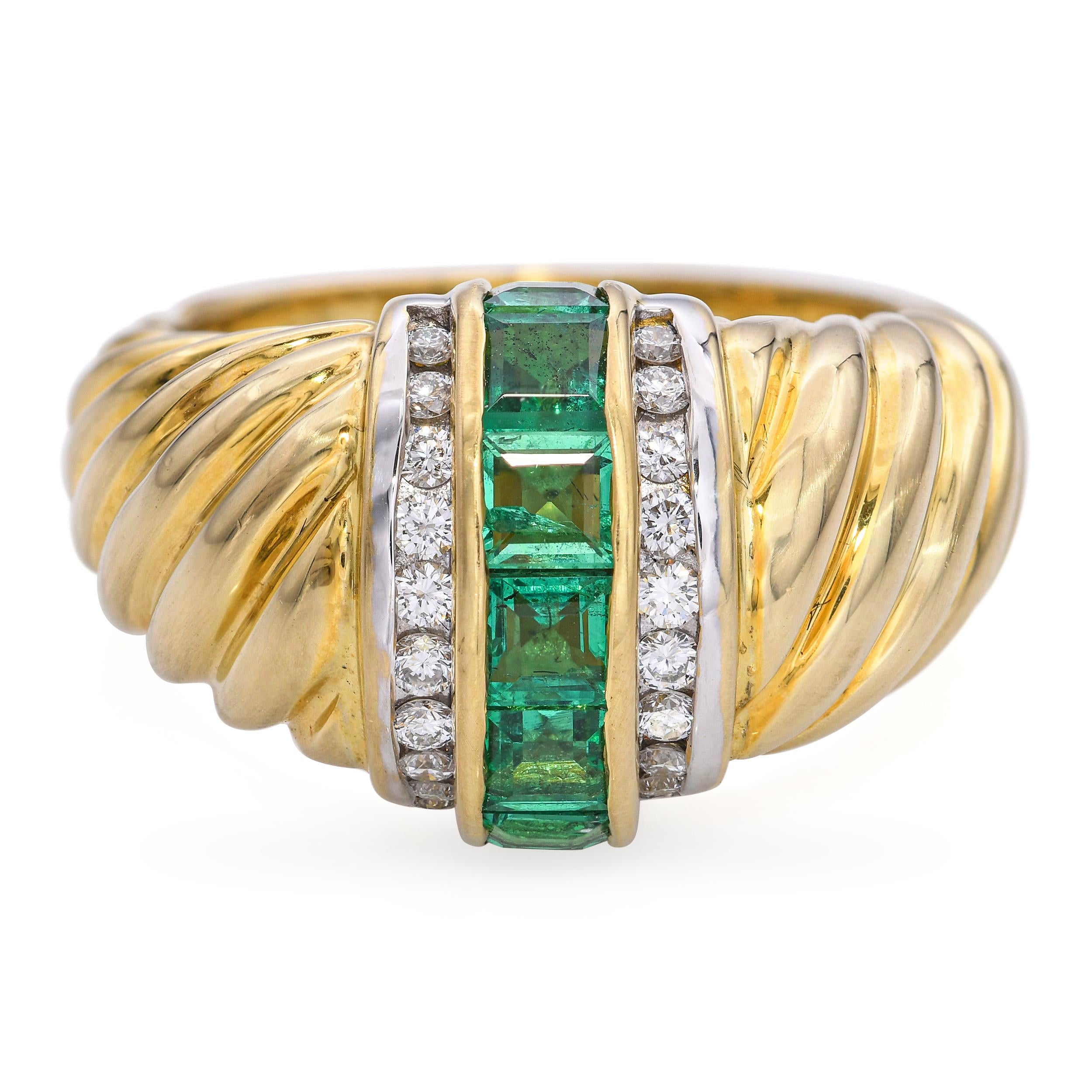 18k Yellow Gold Emerald and Diamond Ring